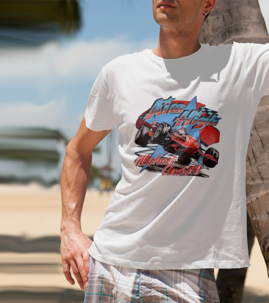 Michael Andretti Aim High Racing Car Art With Checkered Flag T-Shirt