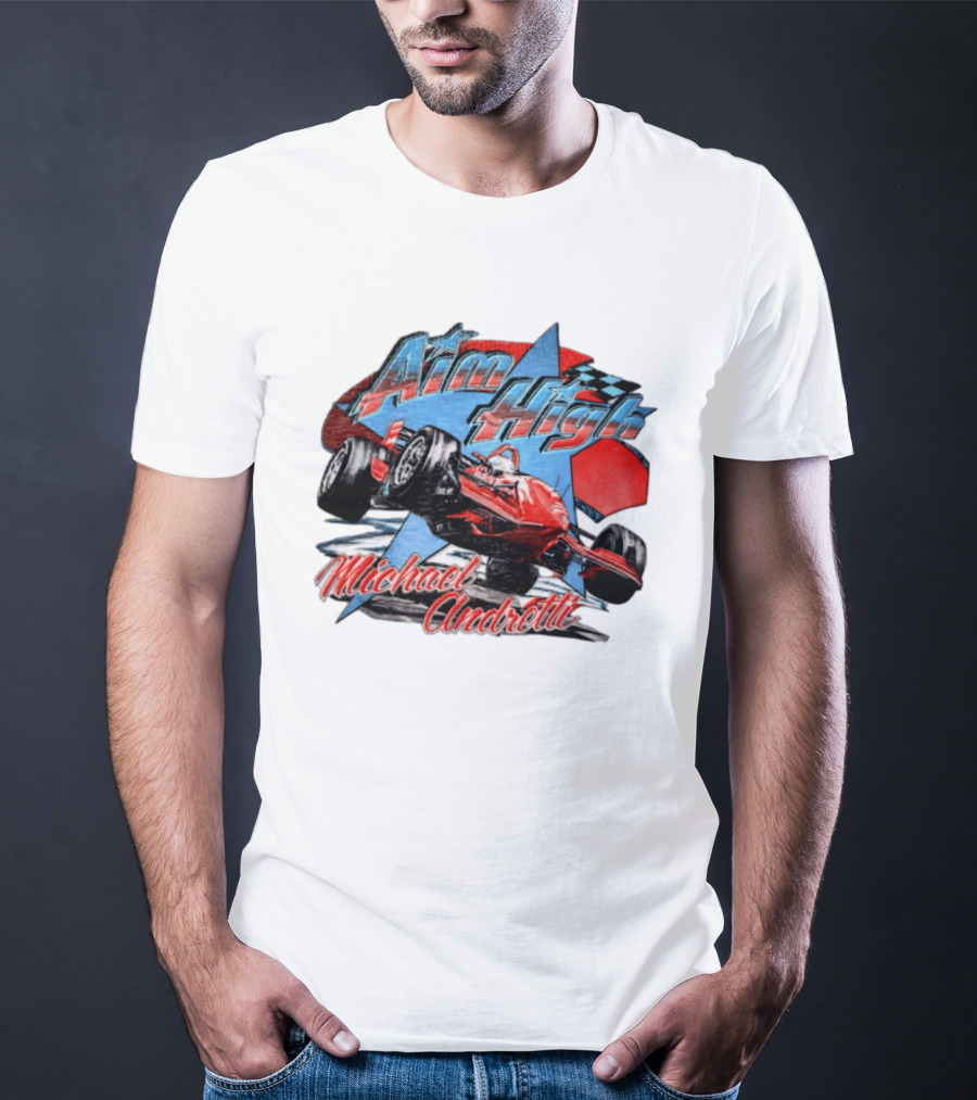 Michael Andretti Aim High Racing Car Art With Checkered Flag T-Shirt