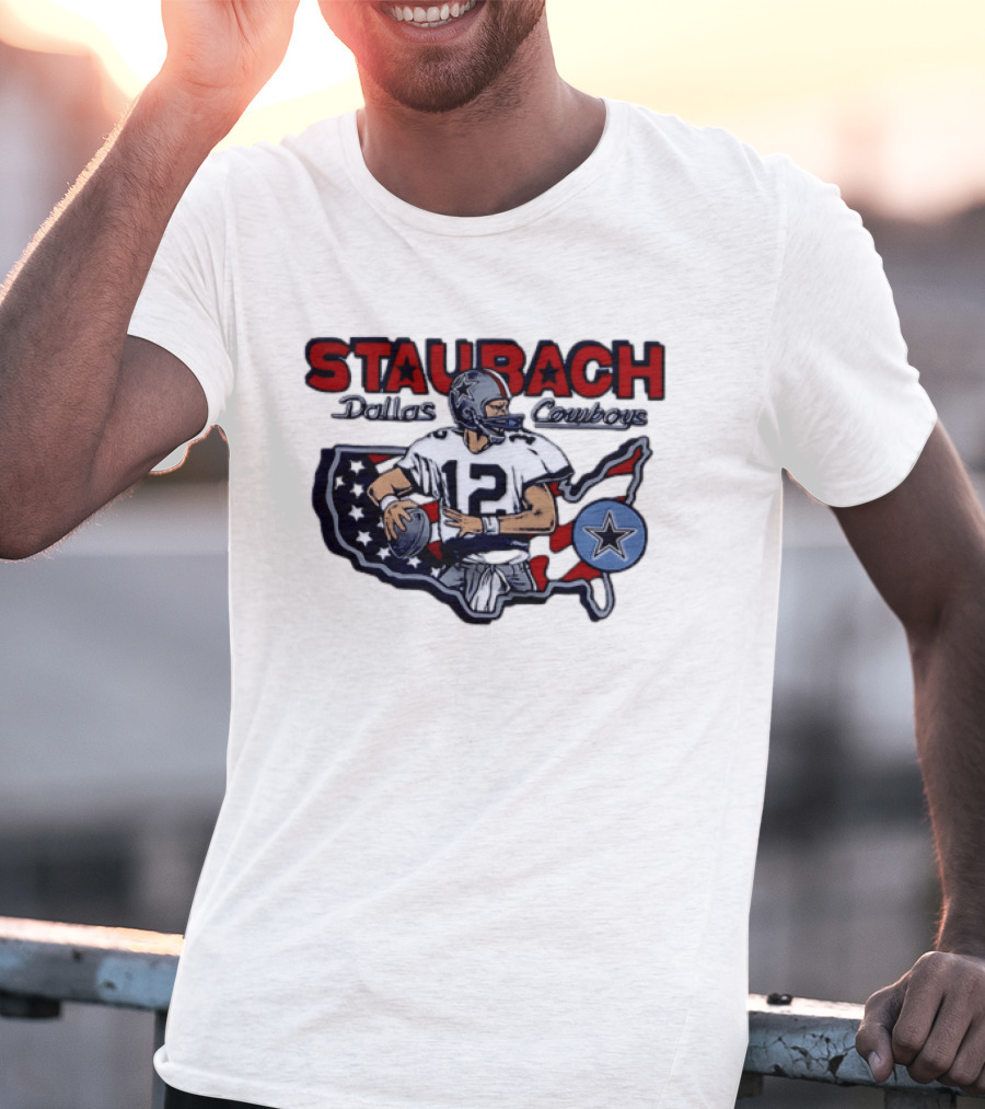 Staubach Dallas Cowboys 12 USA Star Football Legend T-Shirt