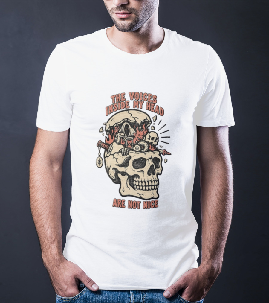 The Voices Inside My Head Are Not Nice Cracked Skull Demon Hourglass Sword T-Shirt