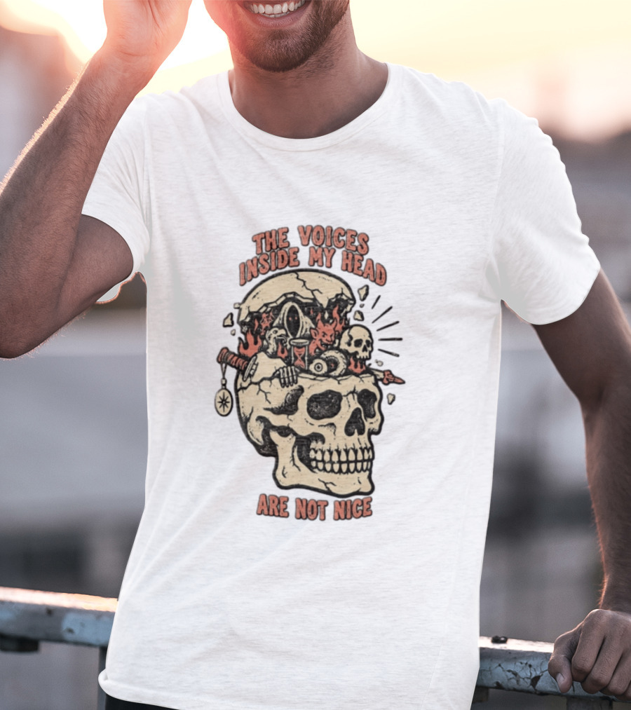 The Voices Inside My Head Are Not Nice Cracked Skull Demon Hourglass Sword T-Shirt