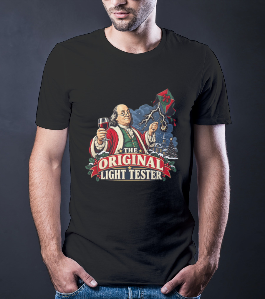 Benjamin Franklin Santa Suit Wine And Kite The Original Light Tester T-Shirt