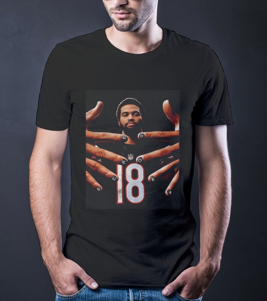 Sure, Here's A Revised Title: Caleb Williams Bear Down Black 18 Football Nails T-Shirt