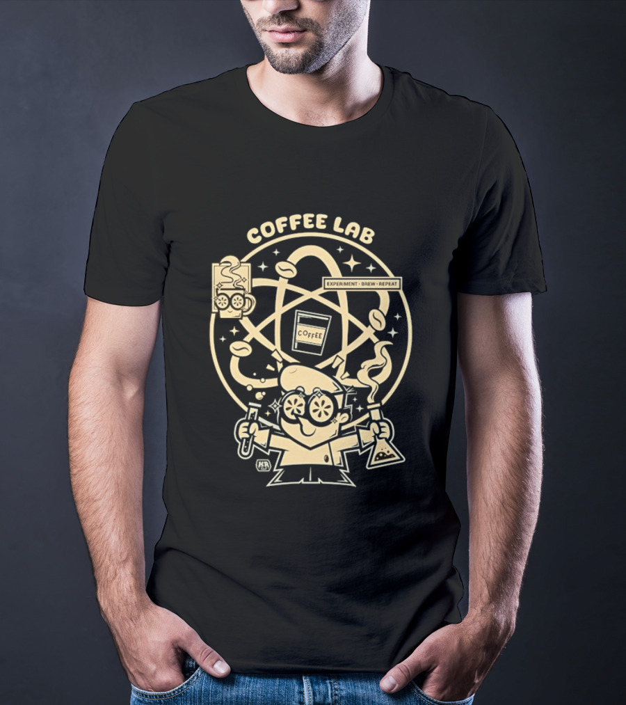 Coffee Lab Experiment Brew Repeat Dexter Scientist Atomic Coffee Cartoons T-Shirt