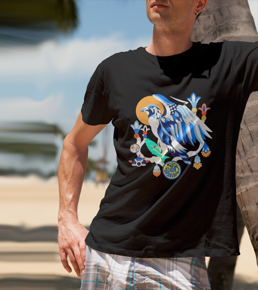 Egyptian Blue Falcon Bird Of Prey With Fish And Ancient Symbolism T-Shirt
