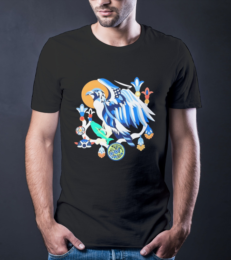 Egyptian Blue Falcon Bird Of Prey With Fish And Ancient Symbolism T-Shirt