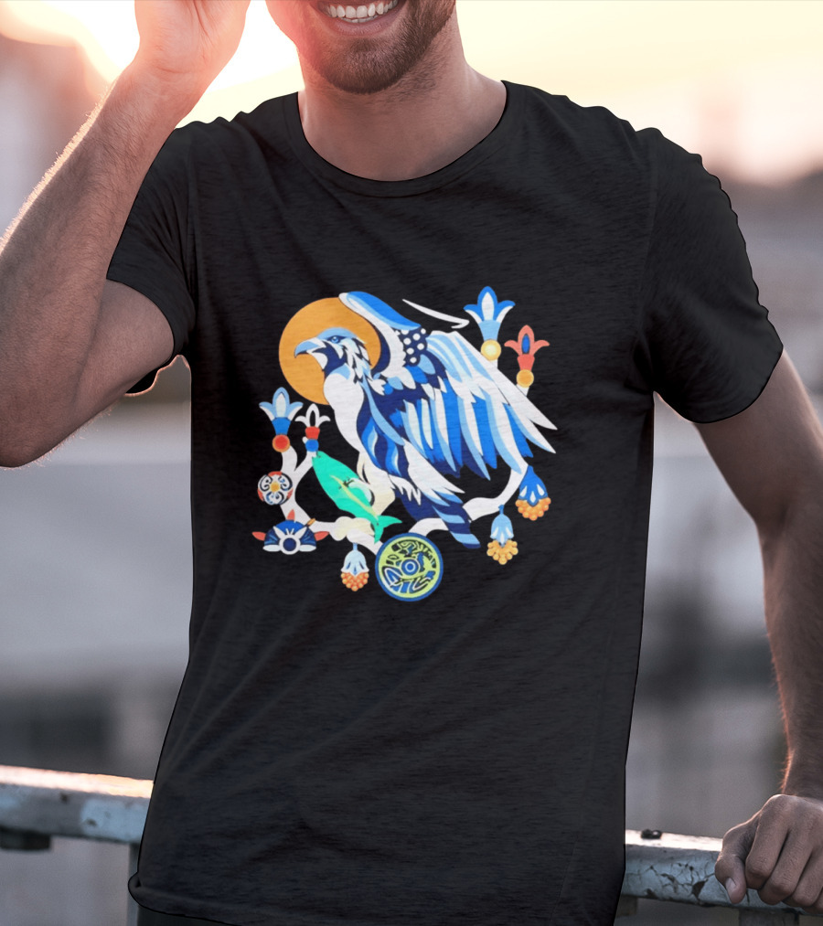 Egyptian Blue Falcon Bird Of Prey With Fish And Ancient Symbolism T-Shirt