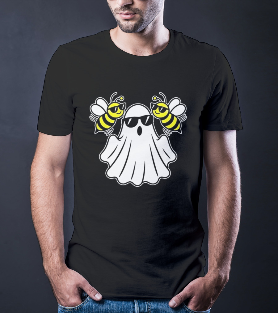 Ghost With Sunglasses And Bees Spooky Halloween Fun T-Shirt