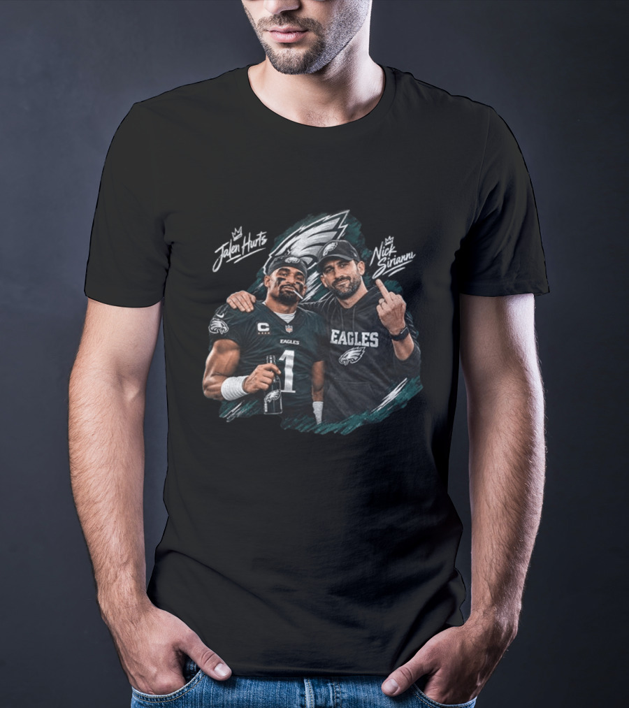 Philadelphia Eagles Jalen Hurts Nick Sirianni Celebratory Moment T-Shirt