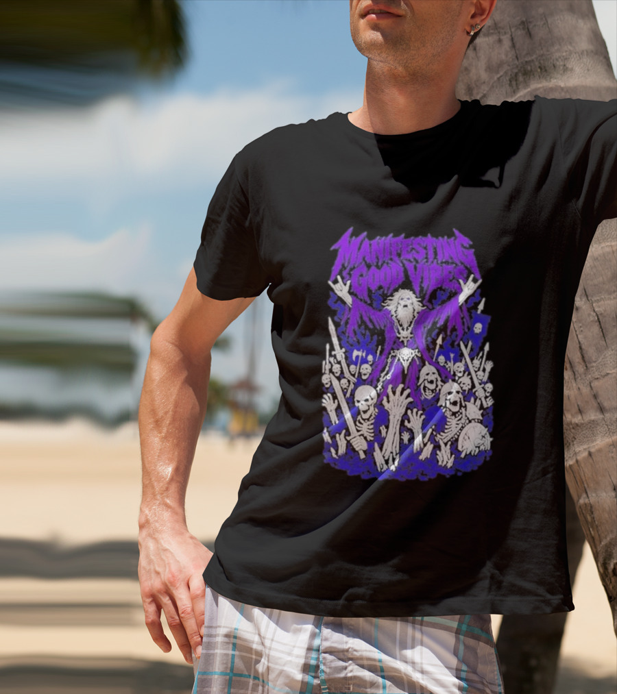 Manifesting Good Vibes Necromancer Skeleton Wizard T-Shirt