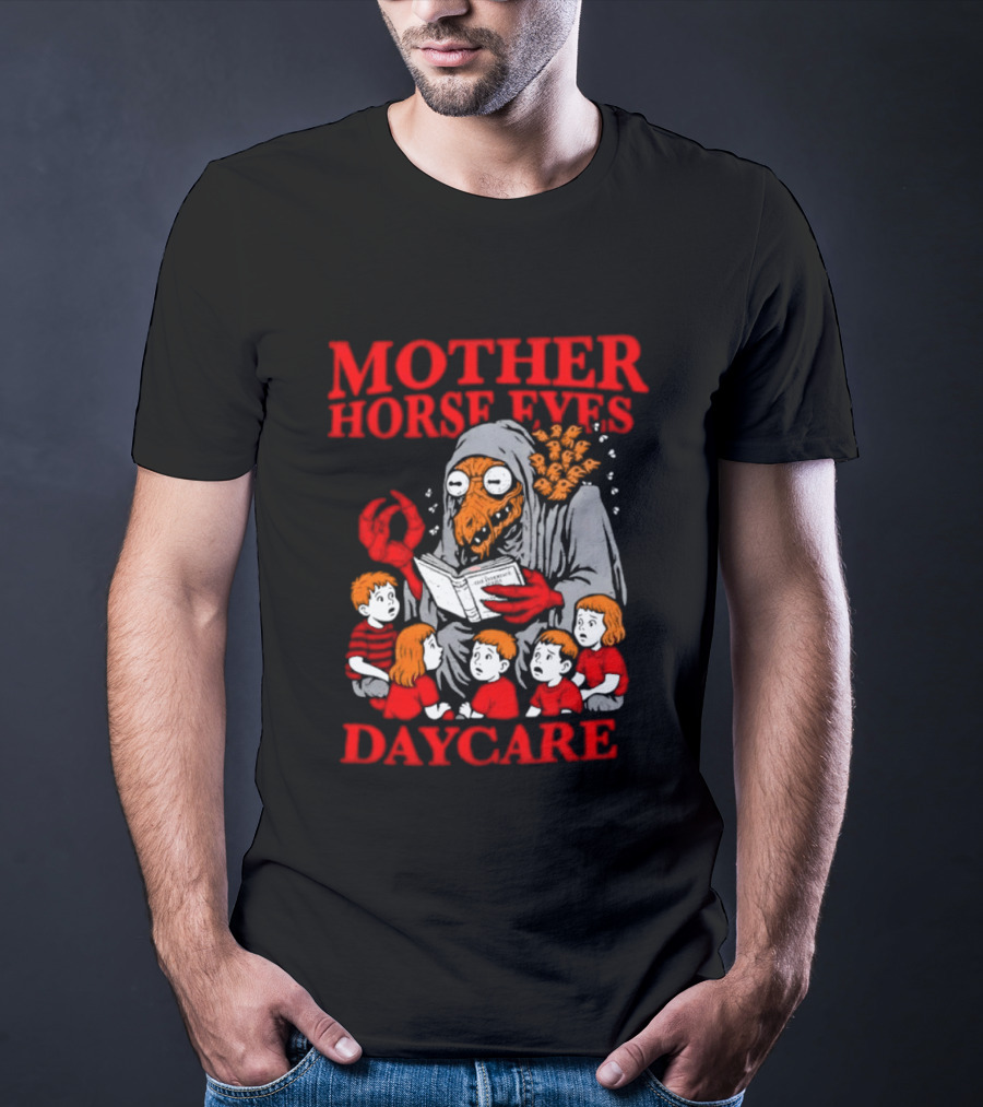 Mother Horse Eyes Daycare Creepy Creature Reading To Children T-Shirt