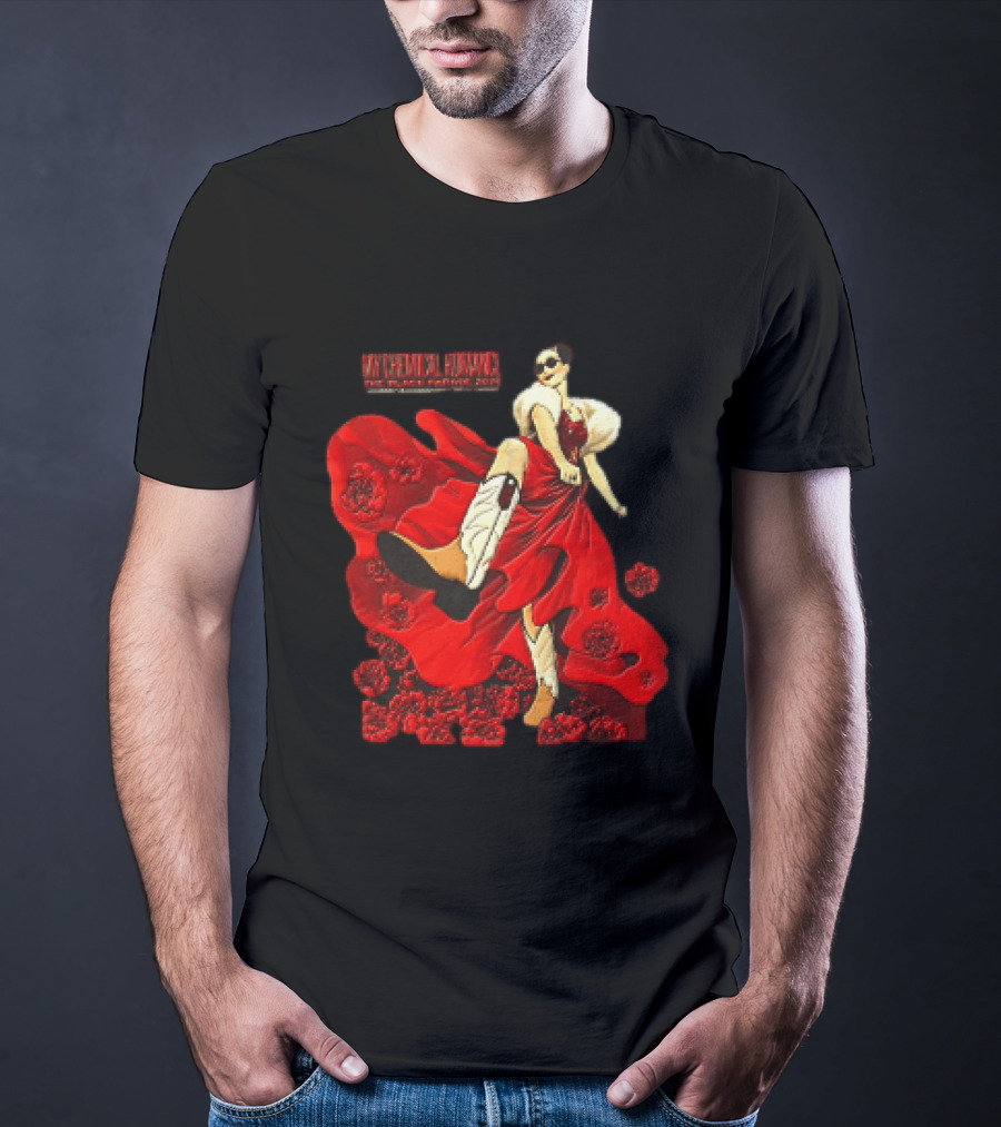 My Chemical Romance The Black Parade Tour 2025 Woman Red Dress Cowboy Boots Flowers T-Shirt