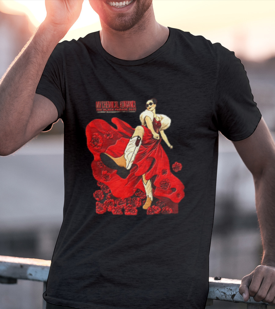 My Chemical Romance The Black Parade Tour 2025 Woman Red Dress Cowboy Boots Flowers T-Shirt