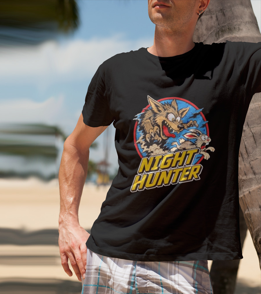 Night Hunter Coyote And Rabbit Chase Epic Predator Prey Adventure T-Shirt