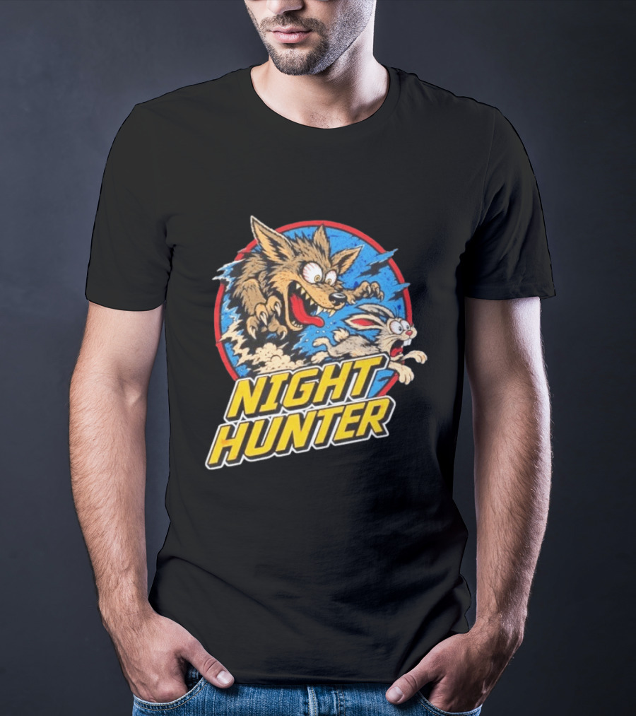 Night Hunter Coyote And Rabbit Chase Epic Predator Prey Adventure T-Shirt