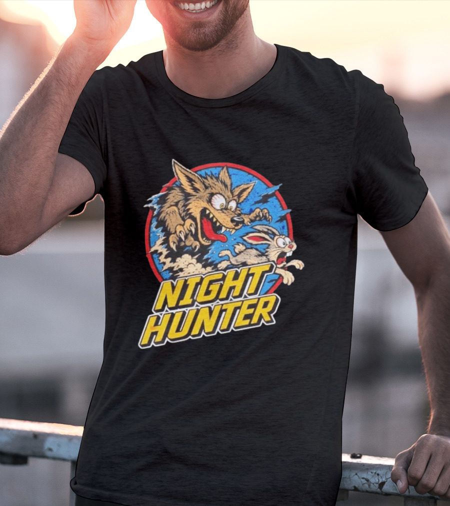 Night Hunter Coyote And Rabbit Chase Epic Predator Prey Adventure T-Shirt