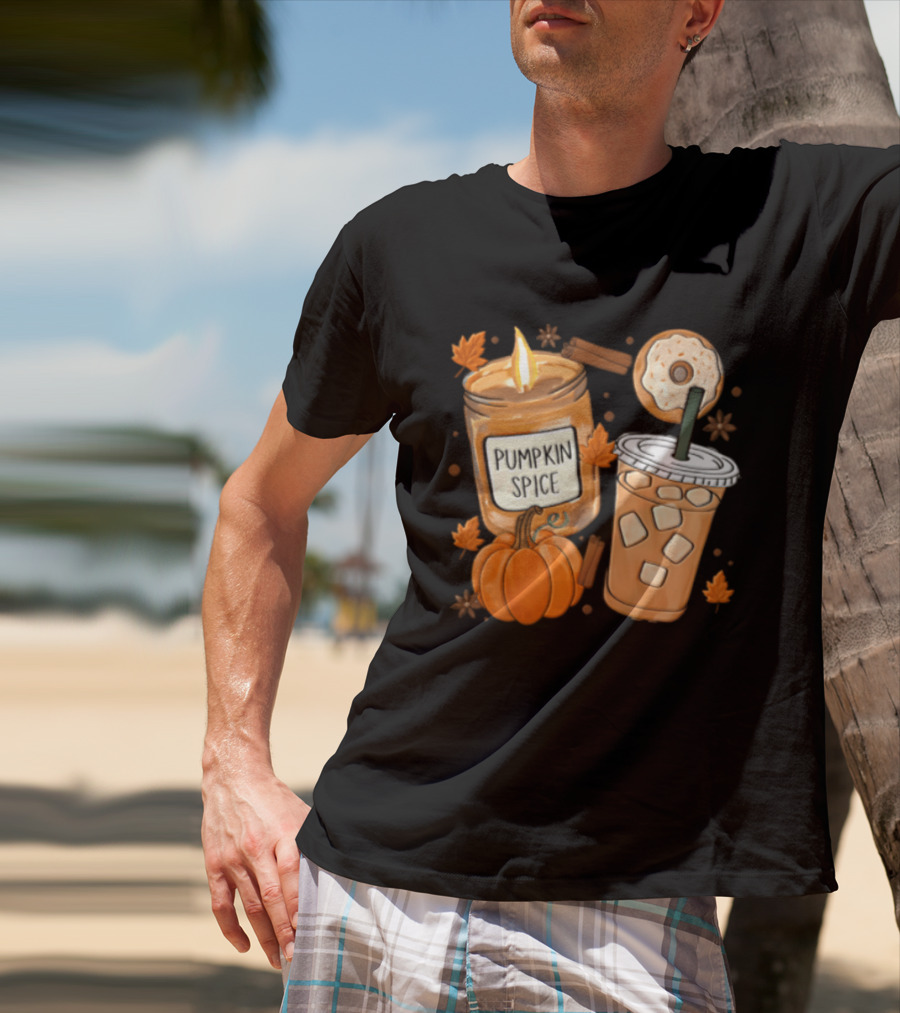 Pumpkin Spice Candle Iced Coffee Donut Autumn Aesthetic T-Shirt