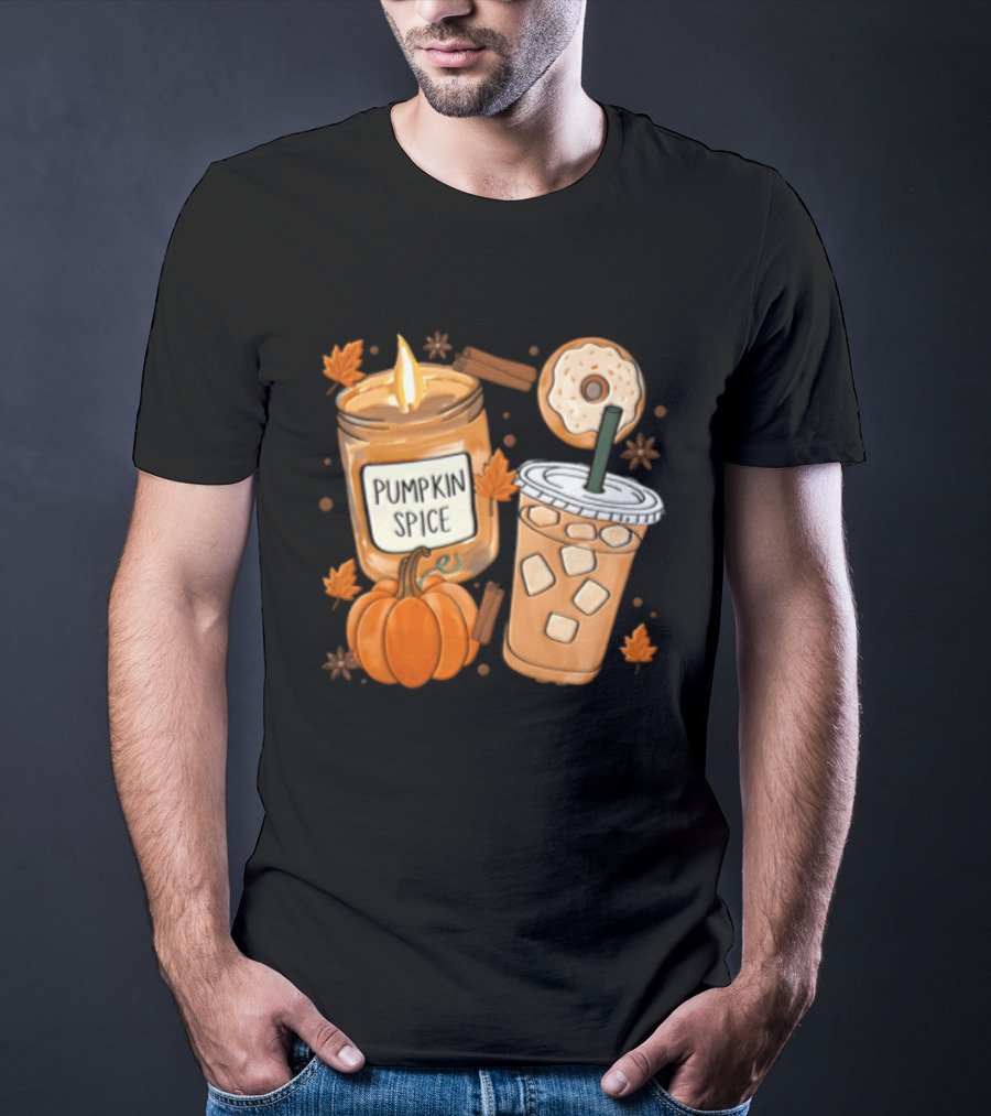 Pumpkin Spice Candle Iced Coffee Donut Autumn Aesthetic T-Shirt