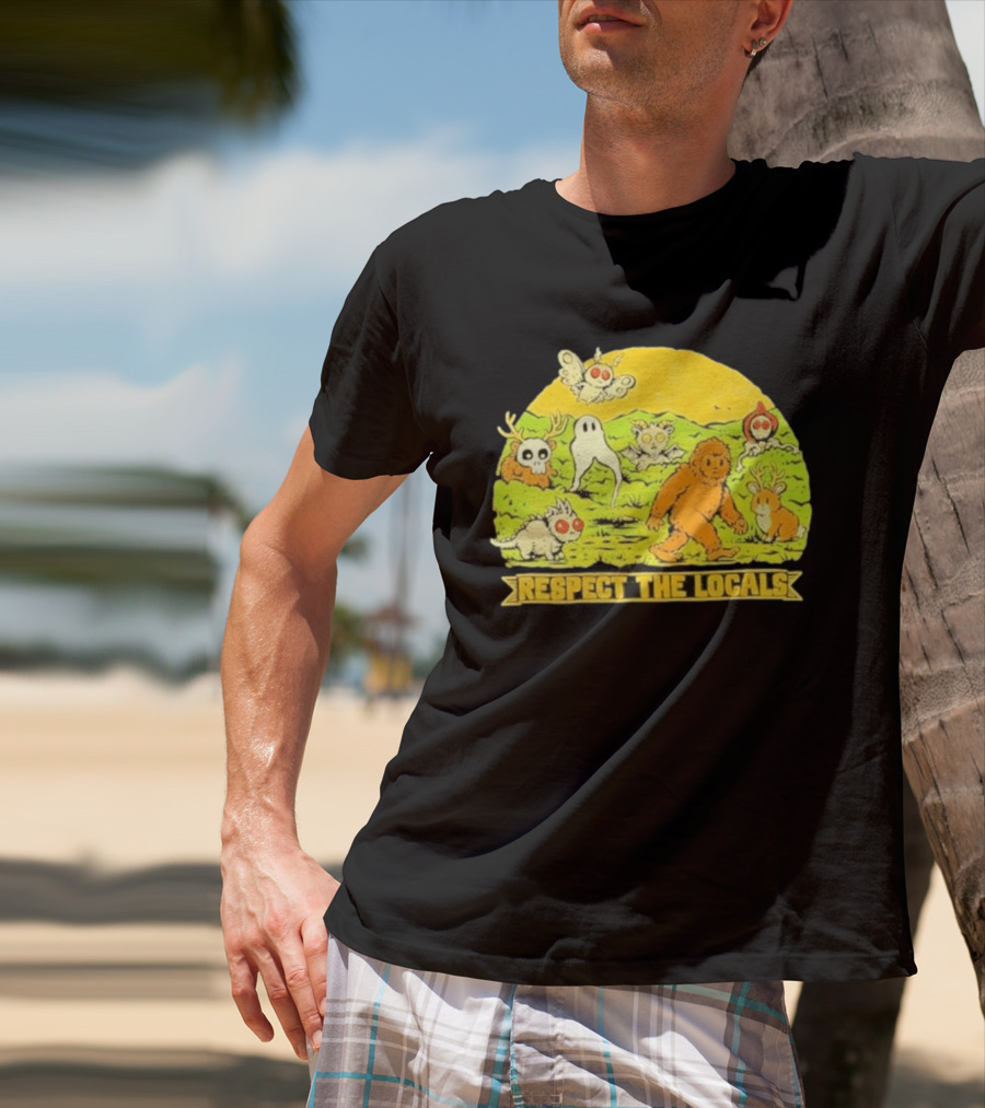 Respect The Locals Halloween Creatures Bigfoot Ghost Owl Mothman Cryptids T-Shirt