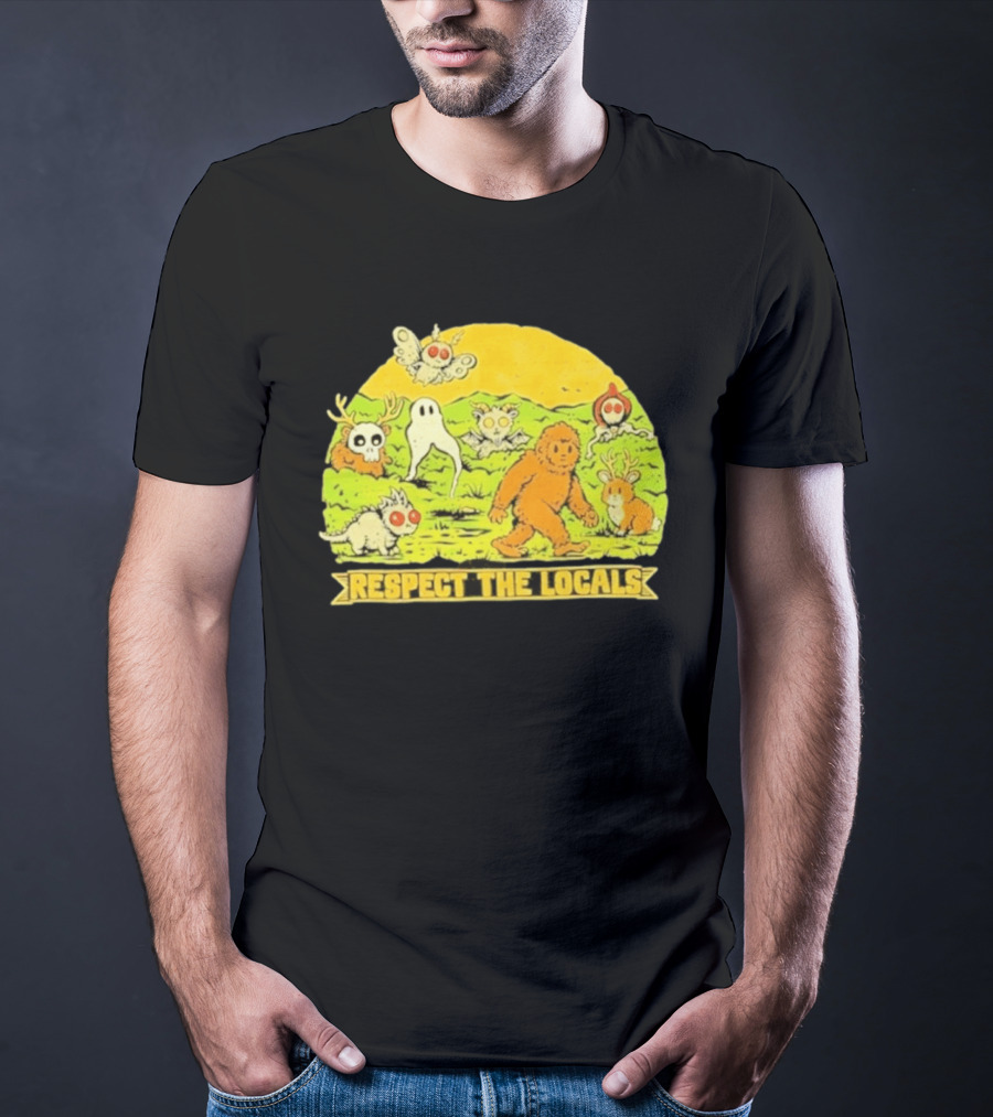 Respect The Locals Halloween Creatures Bigfoot Ghost Owl Mothman Cryptids T-Shirt