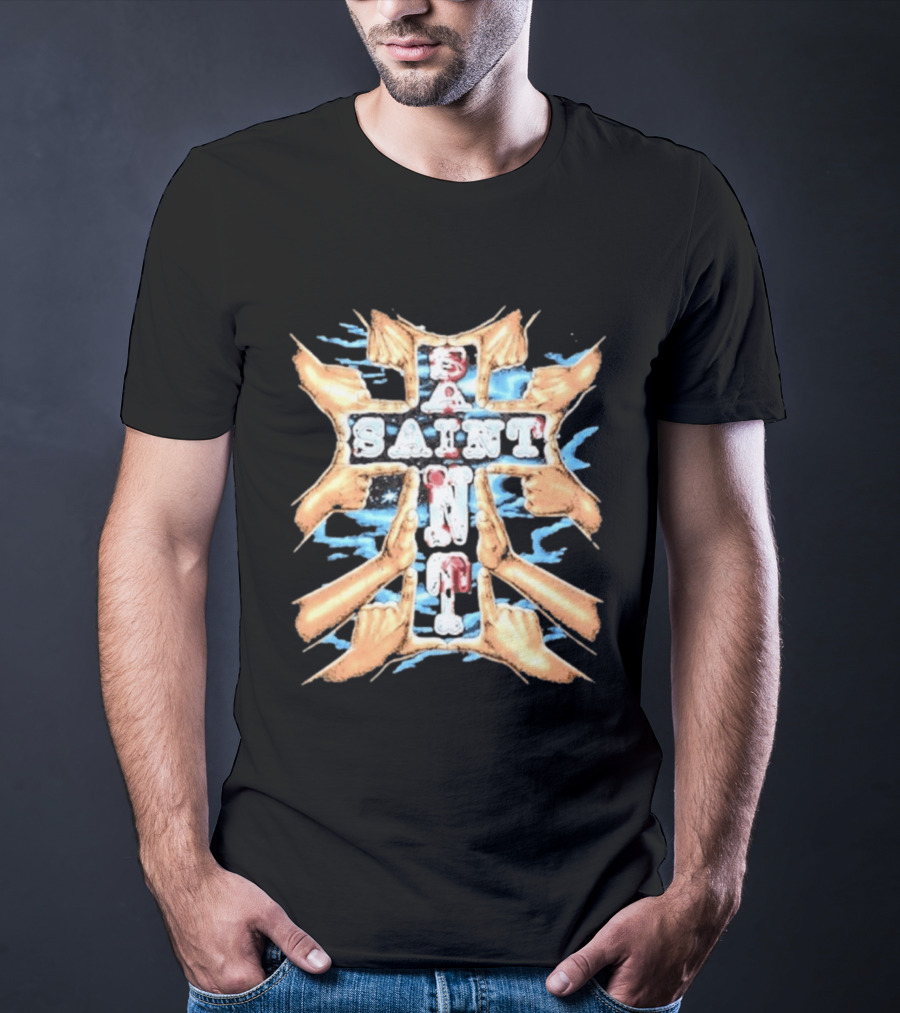 Saint Hands Framing Religious Streetwear Iconography T-Shirt