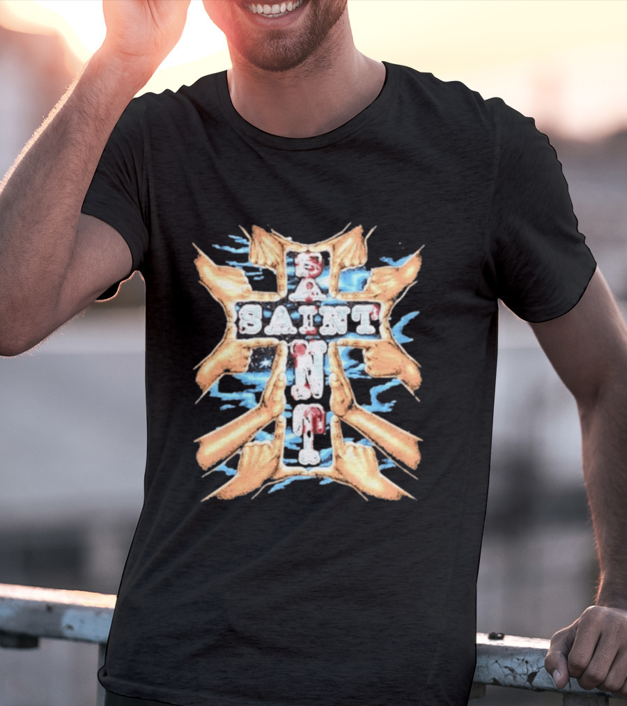 Saint Hands Framing Religious Streetwear Iconography T-Shirt