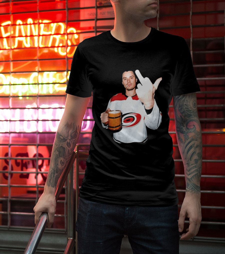 Sebastian Aho Carolina Hurricanes Wooden Beer Middle Finger Gesture T-Shirt