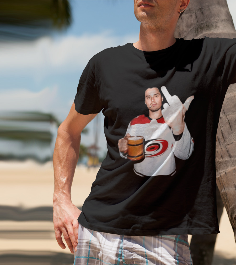 Sebastian Aho Carolina Hurricanes Wooden Beer Middle Finger Gesture T-Shirt