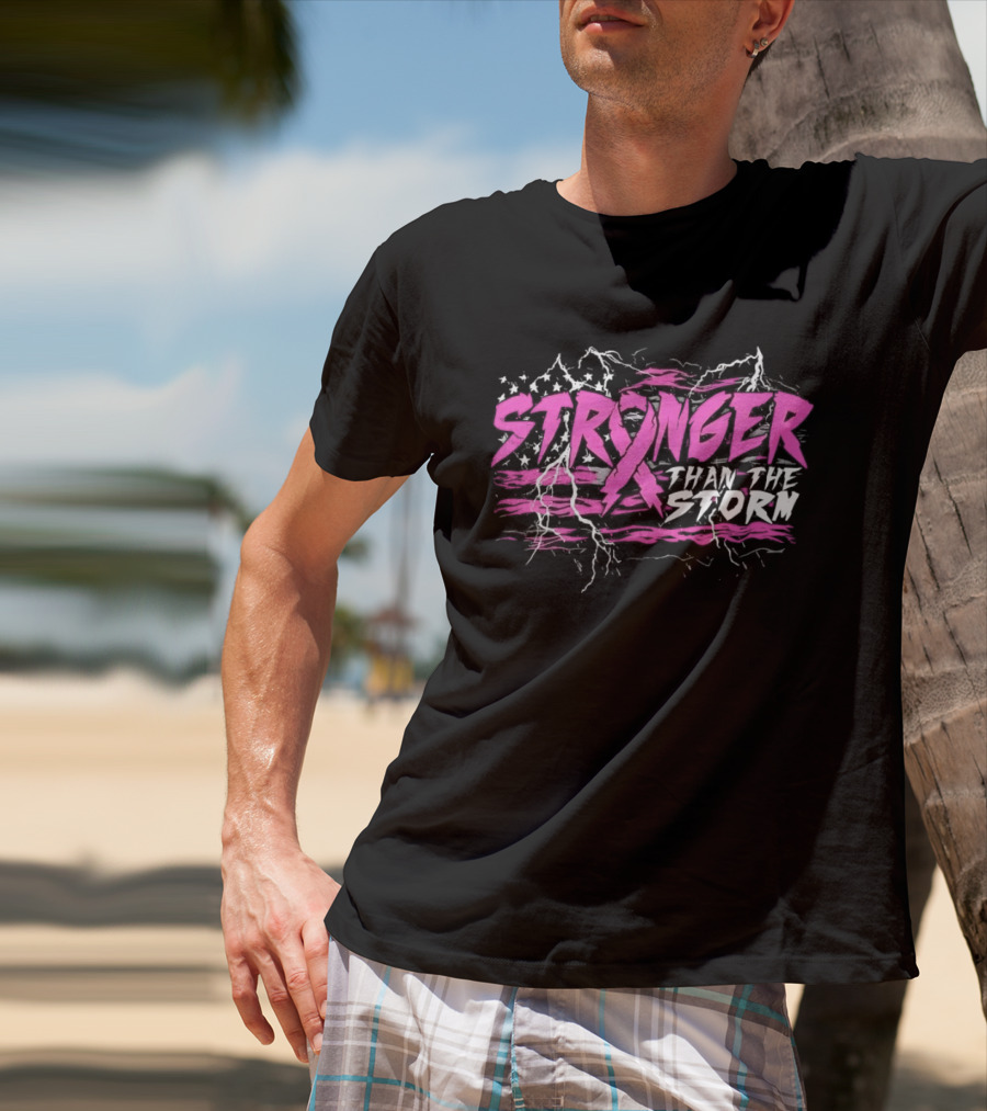 Stronger Than The Storm Pink Ribbon Breast Cancer Awareness T-Shirt
