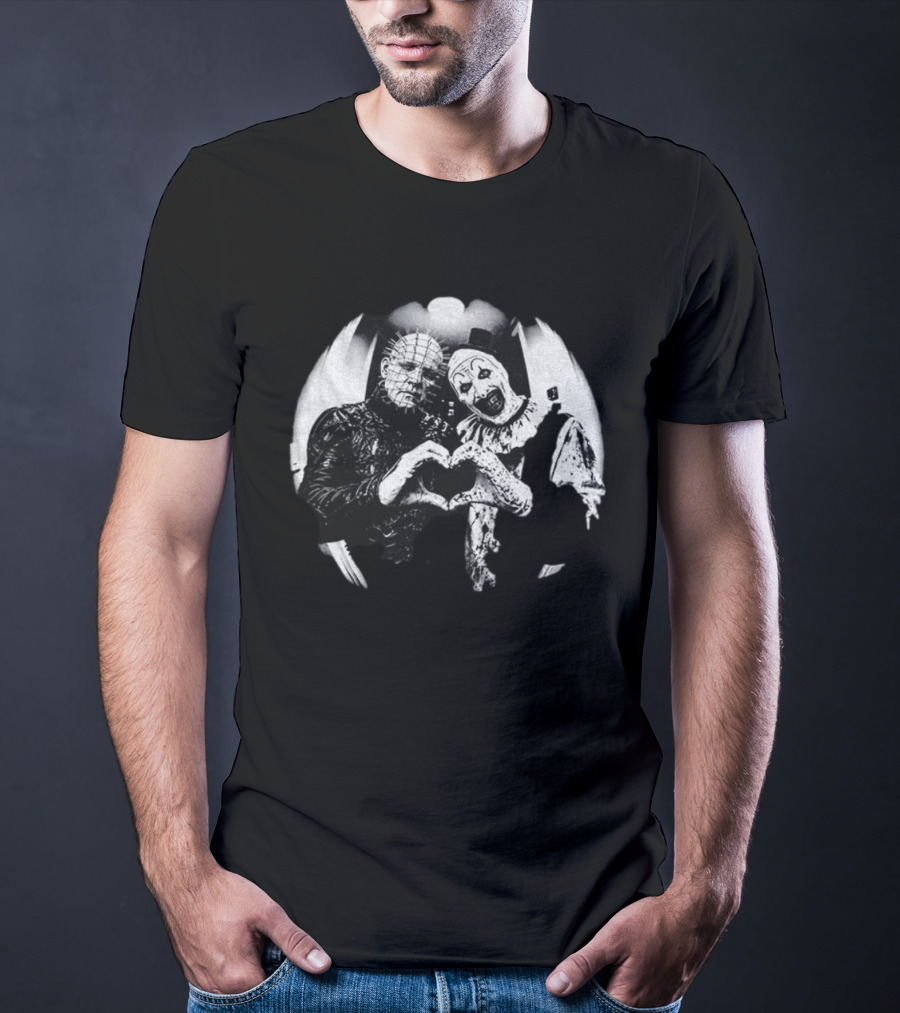 Terrifier Clown Heart Gesture With Pinhead T-Shirt