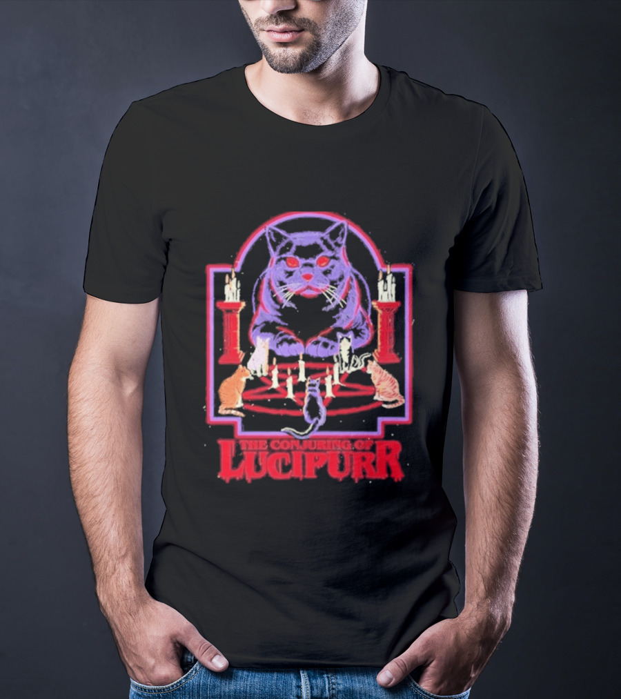 The Conjuring Of Lucipurr Cat Candle Pentagram Ritual T-Shirt