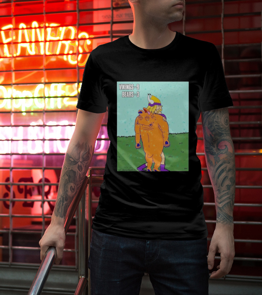 Vikings 9 Bears 3 Cartoon Sports Rivalry Image T-Shirt