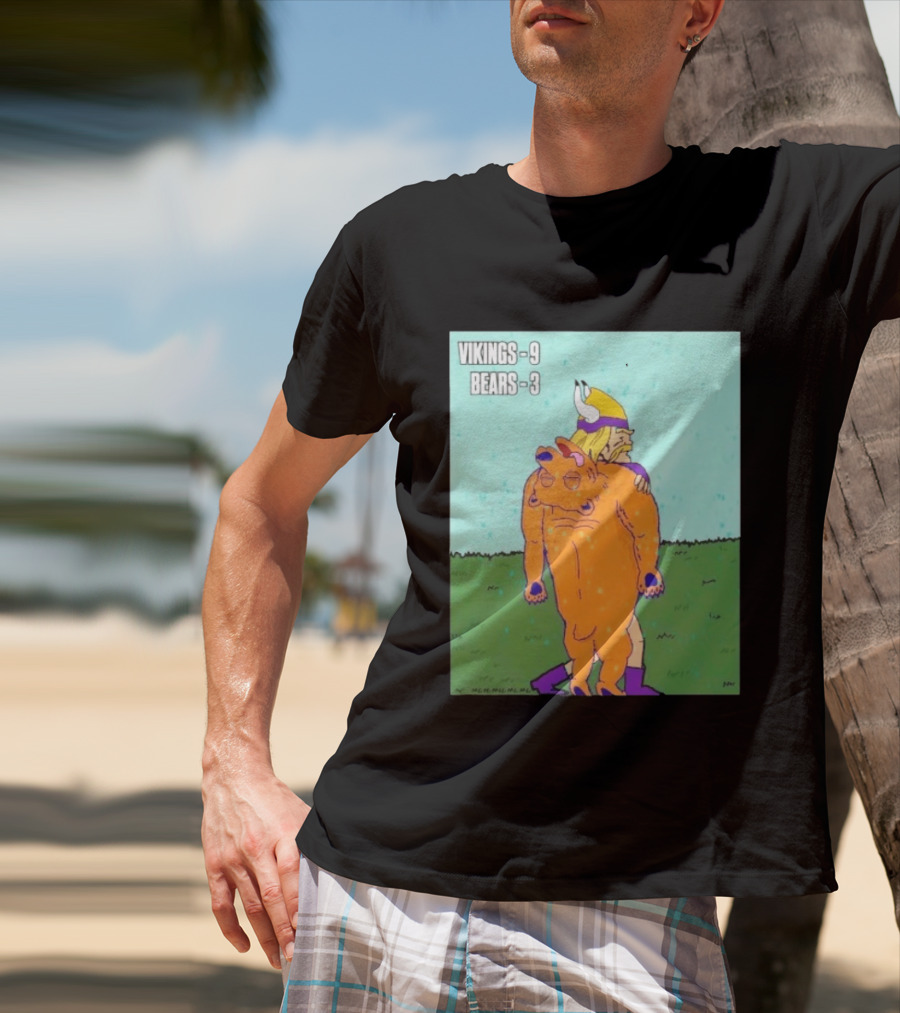 Vikings 9 Bears 3 Cartoon Sports Rivalry Image T-Shirt