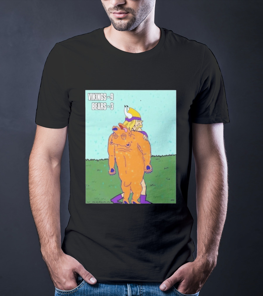 Vikings 9 Bears 3 Cartoon Sports Rivalry Image T-Shirt