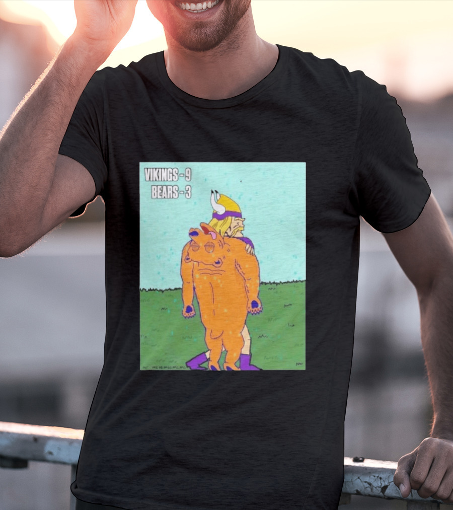 Vikings 9 Bears 3 Cartoon Sports Rivalry Image T-Shirt