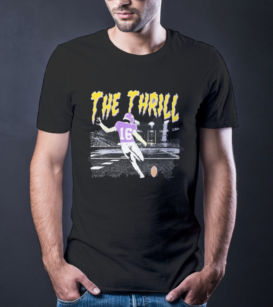 Will Reichard The Thrill 16 Minnesota Vikings Distressed Football T-Shirt