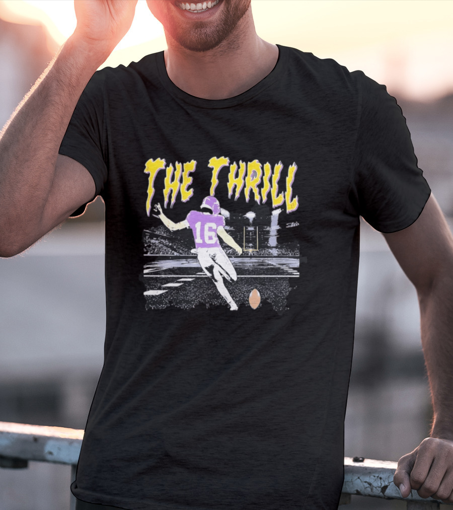 Will Reichard The Thrill 16 Minnesota Vikings Distressed Football T-Shirt