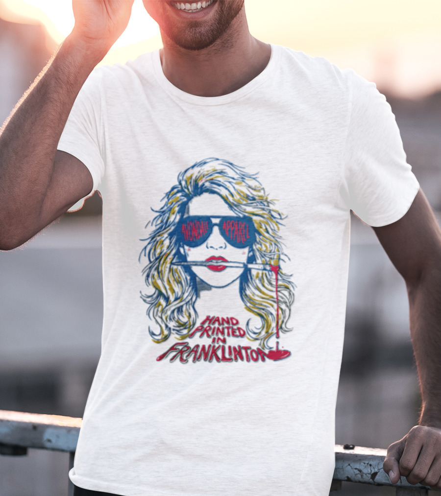 Avondale Apparel Hand Printed In Franklinton Woman Sunglasses Paintbrush T-Shirt
