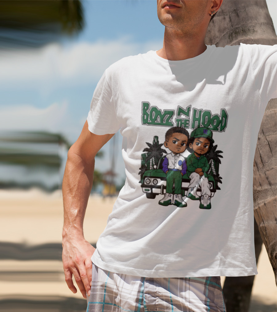 Boyz N The Hood Cartoon Boys Green Car Palm Trees T-Shirt