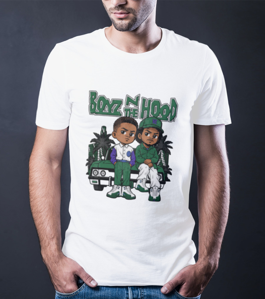Boyz N The Hood Cartoon Boys Green Car Palm Trees T-Shirt