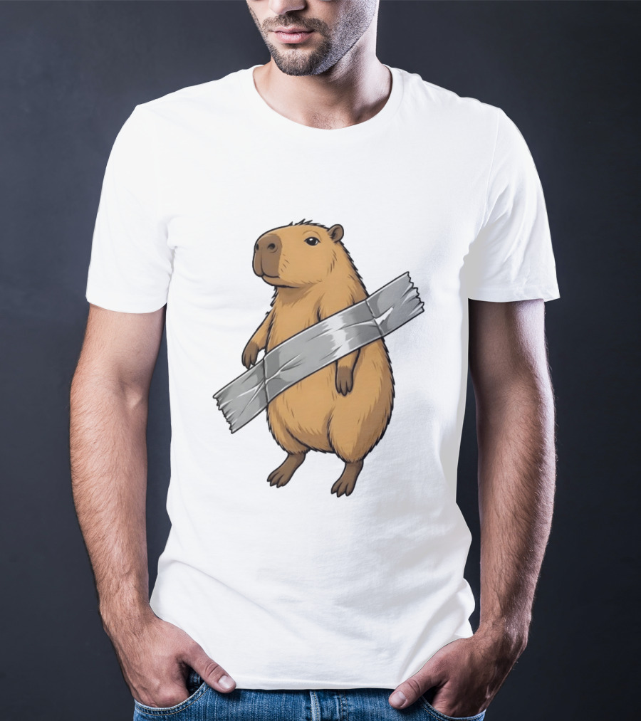 Capybara Holding Duct Tape Rodent Iconic Funny Meme T-Shirt