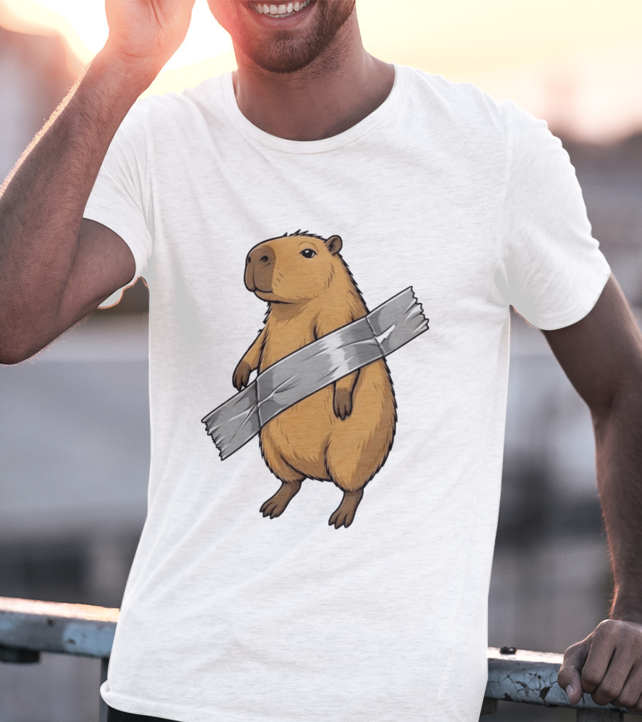 Capybara Holding Duct Tape Rodent Iconic Funny Meme T-Shirt