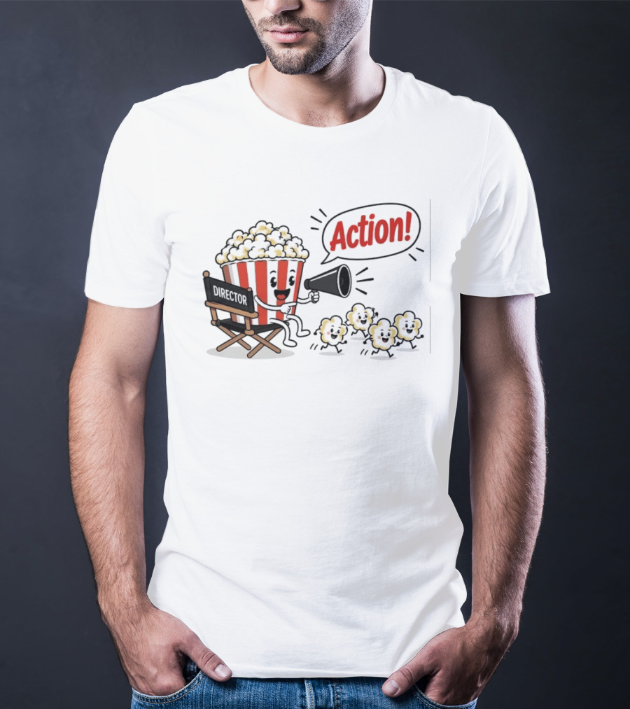 Director Popcorn Calling Action Movie Night Chair Megaphone T-Shirt