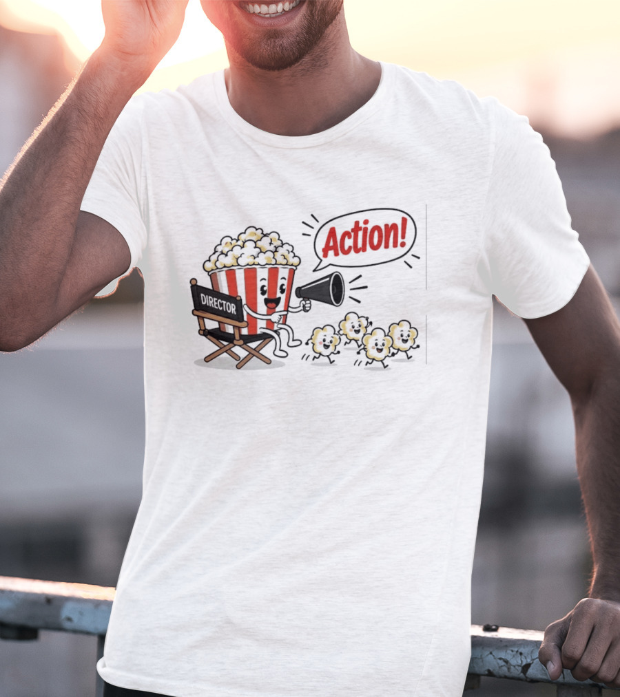 Director Popcorn Calling Action Movie Night Chair Megaphone T-Shirt