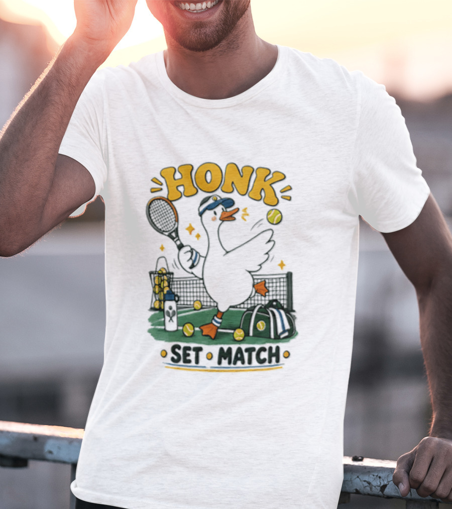 Honk Set Match Duck Playing Tennis Cartoon T-Shirt