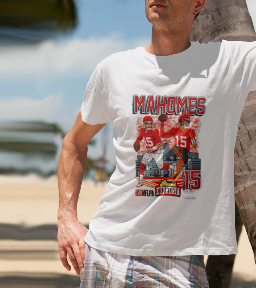 Mahomes Kansas City Chiefs Quarterback Euphoria 15 Skyline NFL Players T-Shirt