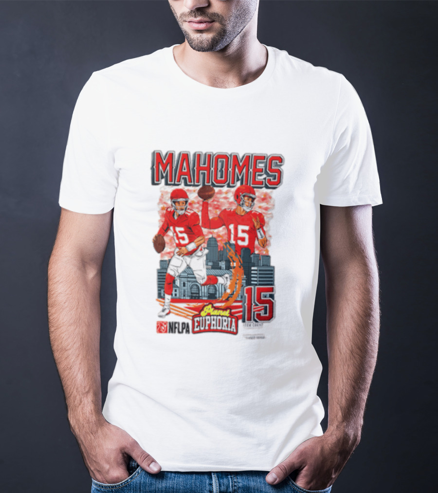 Mahomes Kansas City Chiefs Quarterback Euphoria 15 Skyline NFL Players T-Shirt