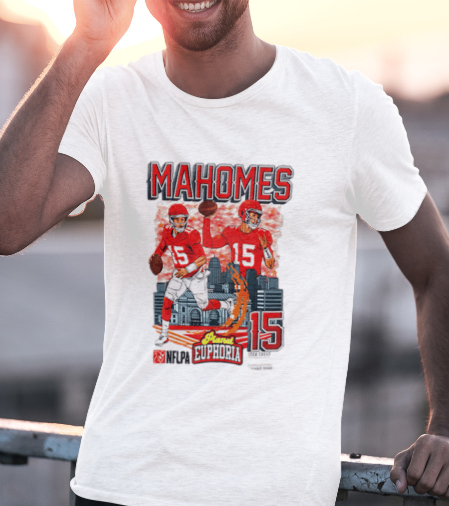 Mahomes Kansas City Chiefs Quarterback Euphoria 15 Skyline NFL Players T-Shirt
