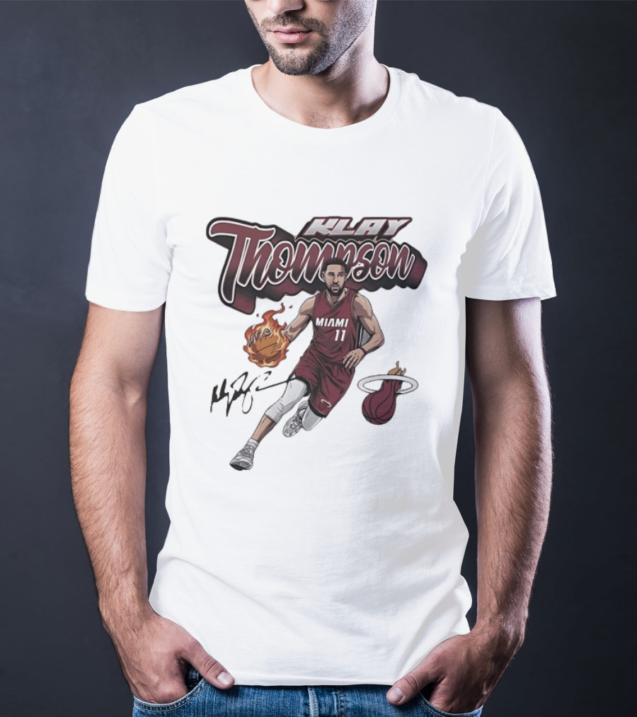 Klay Thompson Miami Heat NBA Basketball Flaming Ball Signature T-Shirt