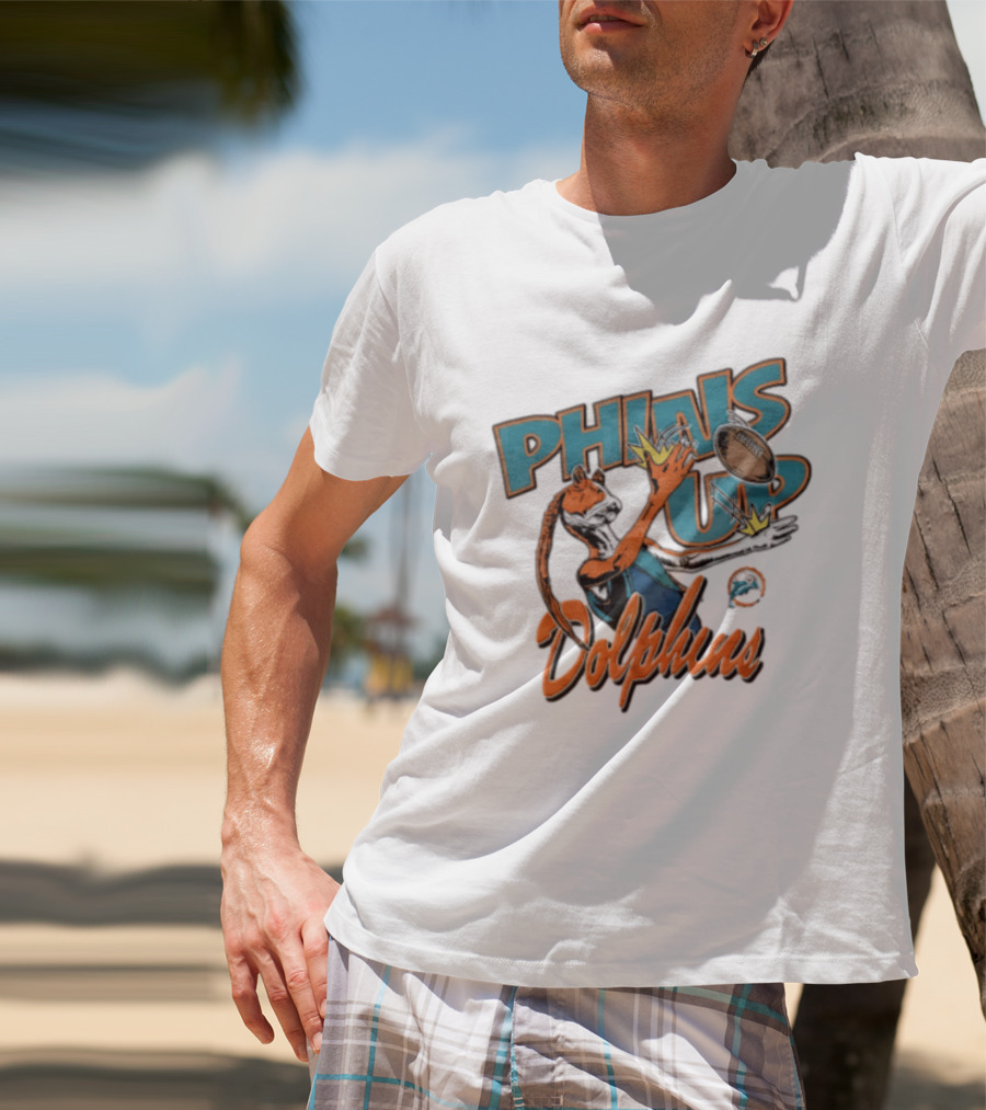 Phins Up Dolphins Jar Jar Binks Catching Football Miami Sports Fan T-Shirt